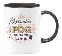 quotedazur - Mug Retraitée : Enfin PDG de Ma Vie - Tasse Cadeau Retraite Femme - Noir/Céramique