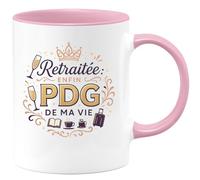 quotedazur - Mug Retraitée : Enfin PDG de Ma Vie - Tasse Cadeau Retraite Femme - Rose/Céramique