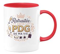 quotedazur - Mug Retraitée : Enfin PDG de Ma Vie - Tasse Cadeau Retraite Femme - Rouge/Céramique