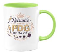 quotedazur - Mug Retraitée : Enfin PDG de Ma Vie - Tasse Cadeau Retraite Femme - Vert/Céramique
