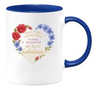 quotedazur - Mug Roses rouges, violettes bleues, ce mug est pour toi car tu es fabuleuse - Tasse Cadeau Amour, Saint-Valentin, Couple Femme - Bleu/Céramique