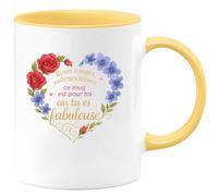 quotedazur - Mug Roses rouges, violettes bleues, ce mug est pour toi car tu es fabuleuse - Tasse Cadeau Amour, Saint-Valentin, Couple Femme - Jaune/Céramique