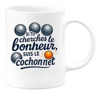 quotedazur - Mug Si tu cherches le bonheur, suis le cochonnet - Tasse Cadeau Pétanque Homme - Blanc/Céramique