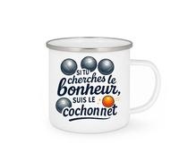 quotedazur - Mug Si tu cherches le bonheur, suis le cochonnet - Tasse Cadeau Pétanque Homme - Blanc/Emaillé