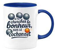 quotedazur - Mug Si tu cherches le bonheur, suis le cochonnet - Tasse Cadeau Pétanque Homme - Bleu/Céramique