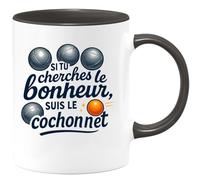 quotedazur - Mug Si tu cherches le bonheur, suis le cochonnet - Tasse Cadeau Pétanque Homme - Noir/Céramique