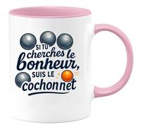 quotedazur - Mug Si tu cherches le bonheur, suis le cochonnet - Tasse Cadeau Pétanque Homme - Rose/Céramique