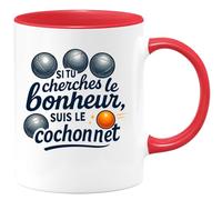 quotedazur - Mug Si tu cherches le bonheur, suis le cochonnet - Tasse Cadeau Pétanque Homme - Rouge/Céramique