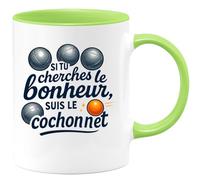 quotedazur - Mug Si tu cherches le bonheur, suis le cochonnet - Tasse Cadeau Pétanque Homme - Vert/Céramique