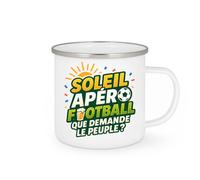 quotedazur - Mug soleil apéro football, que demande le peuple ? - Tasse Cadeau Football Homme - Blanc/Emaillé