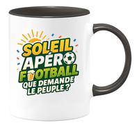 quotedazur - Mug soleil apéro football, que demande le peuple ? - Tasse Cadeau Football Homme - Noir/Céramique