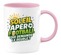quotedazur - Mug soleil apéro football, que demande le peuple ? - Tasse Cadeau Football Homme - Rose/Céramique