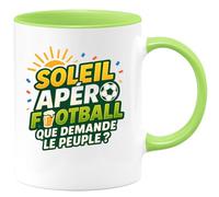 quotedazur - Mug soleil apéro football, que demande le peuple ? - Tasse Cadeau Football Homme - Vert/Céramique