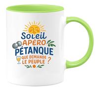 quotedazur - Mug soleil apéro pétanque, que demande le peuple ? - Tasse Cadeau Pétanque Homme - Vert/Céramique