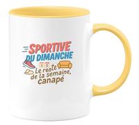 quotedazur - Mug Sportive du dimanche. Le reste de la semaine, canapé - Tasse Cadeau Humour Femme - Jaune/Céramique