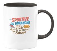quotedazur - Mug Sportive du dimanche. Le reste de la semaine, canapé - Tasse Cadeau Humour Femme - Noir/Céramique