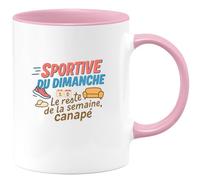 quotedazur - Mug Sportive du dimanche. Le reste de la semaine, canapé - Tasse Cadeau Humour Femme - Rose/Céramique