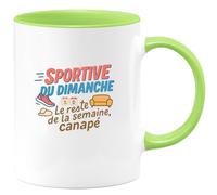 quotedazur - Mug Sportive du dimanche. Le reste de la semaine, canapé - Tasse Cadeau Humour Femme - Vert/Céramique