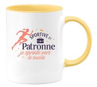 quotedazur - Mug Sportive et Patronne : je sprinte vers le succès - Tasse Cadeau Patronne Femme - Jaune/Céramique