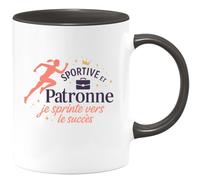 quotedazur - Mug Sportive et Patronne : je sprinte vers le succès - Tasse Cadeau Patronne Femme - Noir/Céramique