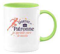 quotedazur - Mug Sportive et Patronne : je sprinte vers le succès - Tasse Cadeau Patronne Femme - Vert/Céramique