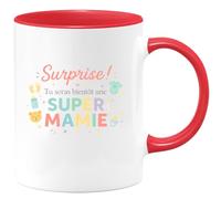 quotedazur - Mug surprise ! tu seras bientôt une super mamie - Tasse Cadeau Annonce Grossesse Naissance Mamie Femme - Rouge/Céramique