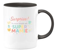 quotedazur - Mug surprise ! tu seras bientôt une super mamie - Tasse Cadeau Annonce Grossesse Naissance Mamie Femme - Noir/Céramique