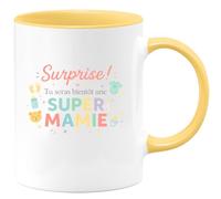 quotedazur - Mug surprise ! tu seras bientôt une super mamie - Tasse Cadeau Annonce Grossesse Naissance Mamie Femme - Jaune/Céramique