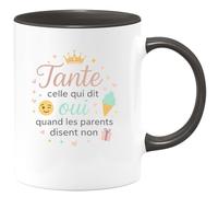 quotedazur - Mug Tante : celle qui dit oui quand les parents disent non - Tasse Cadeau Tante Femme - Noir/Céramique