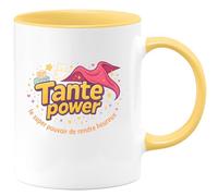 quotedazur - Mug Tante power : le super pouvoir de rendre les enfants heureux - Tasse Cadeau Tante Femme - Jaune/Céramique
