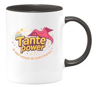 quotedazur - Mug Tante power : le super pouvoir de rendre les enfants heureux - Tasse Cadeau Tante Femme - Noir/Céramique