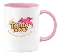quotedazur - Mug Tante power : le super pouvoir de rendre les enfants heureux - Tasse Cadeau Tante Femme - Rose/Céramique