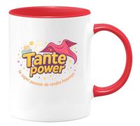 quotedazur - Mug Tante power : le super pouvoir de rendre les enfants heureux - Tasse Cadeau Tante Femme - Rouge/Céramique