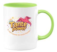 quotedazur - Mug Tante power : le super pouvoir de rendre les enfants heureux - Tasse Cadeau Tante Femme - Vert/Céramique