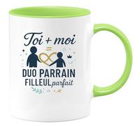 quotedazur - Mug Toi + moi = duo parrain filleul parfait - Tasse Cadeau Baptême Demande Futur Parrain Homme - Vert/Céramique