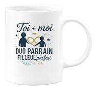 quotedazur - Mug Toi + moi = duo parrain filleul parfait - Tasse Cadeau Baptême Demande Futur Parrain Homme - Blanc/Céramique