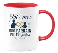 quotedazur - Mug Toi + moi = duo parrain filleul parfait - Tasse Cadeau Baptême Demande Futur Parrain Homme - Rouge/Céramique