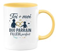 quotedazur - Mug Toi + moi = duo parrain filleul parfait - Tasse Cadeau Baptême Demande Futur Parrain Homme - Jaune/Céramique