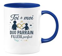 quotedazur - Mug Toi + moi = duo parrain filleul parfait - Tasse Cadeau Baptême Demande Futur Parrain Homme - Bleu/Céramique