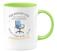 quotedazur - Mug Ton bureau vide nous rappellera quotidiennement qu'on a perdu notre meilleur alibi - Tasse Cadeau Collègue Femme - Vert/Céramique
