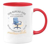 quotedazur - Mug Ton bureau vide nous rappellera quotidiennement qu'on a perdu notre meilleur alibi - Tasse Cadeau Collègue Femme - Rouge/Céramique