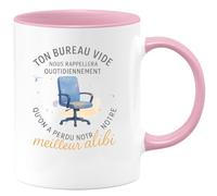quotedazur - Mug Ton bureau vide nous rappellera quotidiennement qu'on a perdu notre meilleur alibi - Tasse Cadeau Collègue Femme - Rose/Céramique