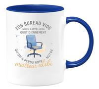 quotedazur - Mug Ton bureau vide nous rappellera quotidiennement qu'on a perdu notre meilleur alibi - Tasse Cadeau Collègue Femme - Bleu/Céramique
