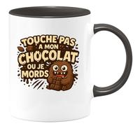 quotedazur - Mug touche pas à mon chocolat ou je mords - Tasse Cadeau Humour Femme - Noir/Céramique