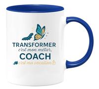 quotedazur - Mug Transformer c'est mon métier, Coach c'est ma vocation - Tasse Cadeau Coach Homme - Bleu/Céramique
