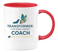 quotedazur - Mug Transformer c'est mon métier, Coach c'est ma vocation - Tasse Cadeau Coach Homme - Rouge/Céramique