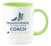 quotedazur - Mug Transformer c'est mon métier, Coach c'est ma vocation - Tasse Cadeau Coach Homme - Vert/Céramique
