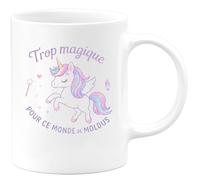 quotedazur - Mug Trop magique pour ce monde de moldus - Tasse Cadeau Licorne Femme - Blanc/Céramique