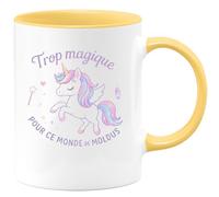 quotedazur - Mug Trop magique pour ce monde de moldus - Tasse Cadeau Licorne Femme - Jaune/Céramique