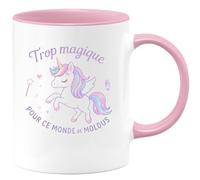 quotedazur - Mug Trop magique pour ce monde de moldus - Tasse Cadeau Licorne Femme - Rose/Céramique